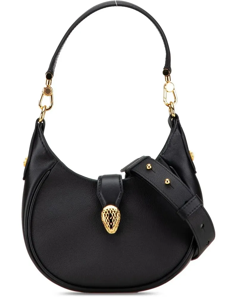 Bulgari Hobo Bags Small Leather Serpenti Ellipse Satchel schwarz Schwarz