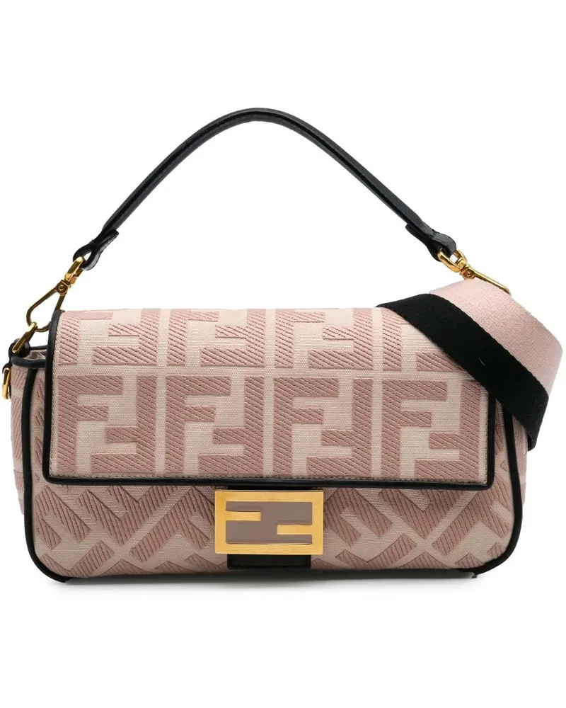 Fendi Hobo Bags 2010-2024 Zucca Embroidered Canvas Baguette Satche rosa Gold