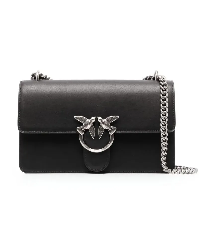 Pinko Hobo Bags Black Calf Leather Bag With Love Birds Buckle schwarz Schwarz