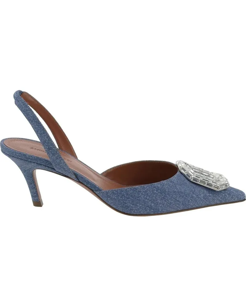 Amina Muaddi Hohe Schuhe Camelia Sling 60 Printed Denim Pumps blau Blau