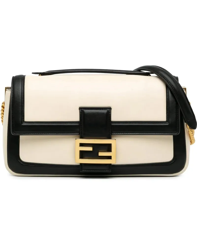 Fendi Hobo Bags 2010-2023 Bicolor Leather Chain Midi Baguette weiß Weiß