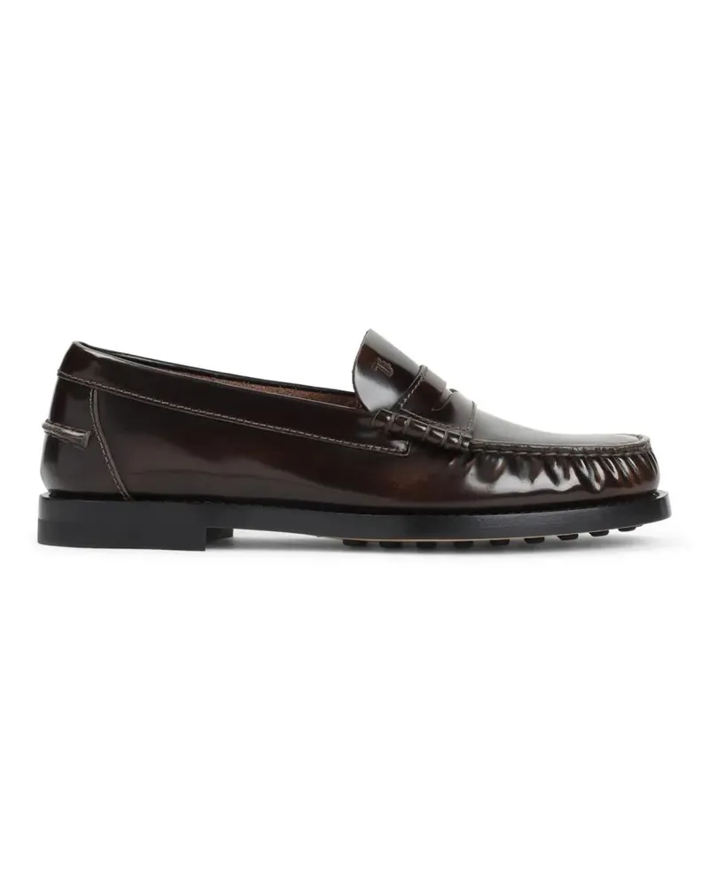 TOD'S Brown Calf Leather Loafers With Penny Strap schwarz Schwarz