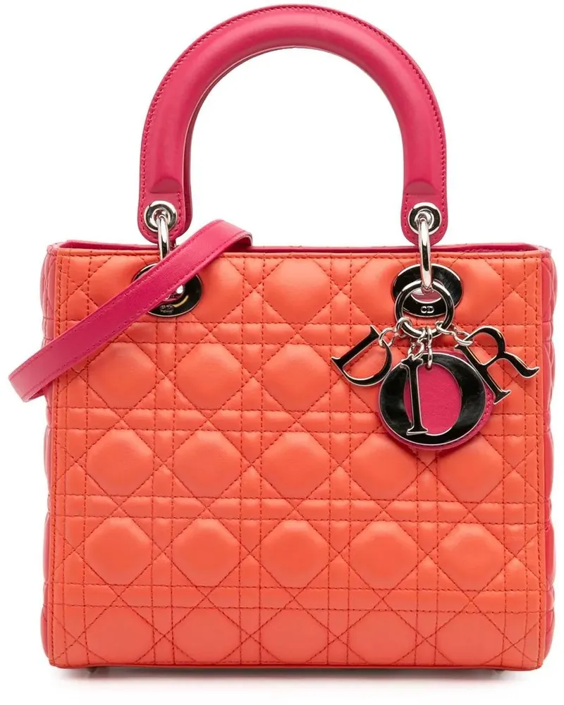 Dior Hobo Bags Medium Bicolor Lambskin Cannage Lady Dior orange Orange