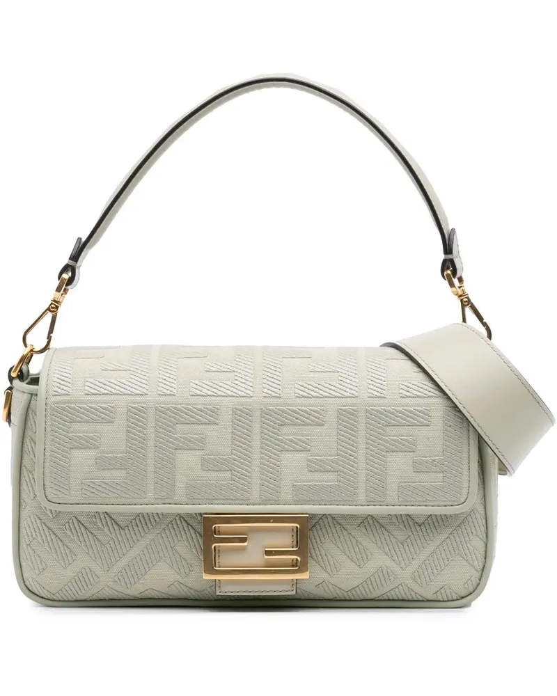 Fendi Hobo Bags Zucca Embroidered Canvas Baguette Satchel grün Grün