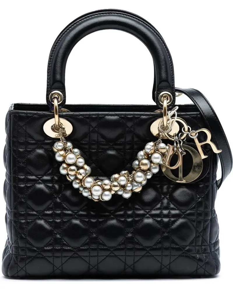 Dior Hobo Bags Medium Lambskin Cannage Pearl Lady Dior schwarz Schwarz