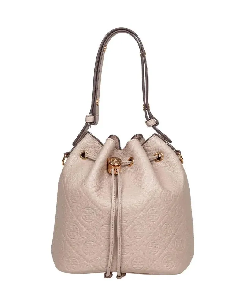 Tory Burch Beuteltaschen Monogram Textured Leather Bucket Bag pink Rosa