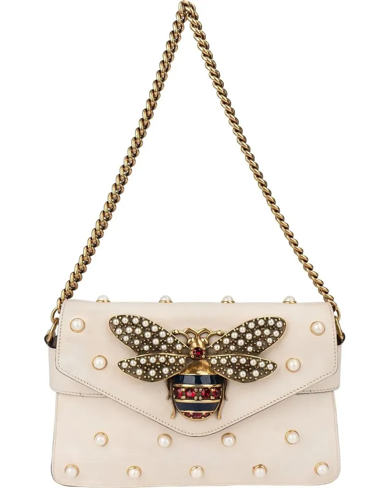 Gucci Crossbody Bags  White Leather Queen Margret Bee Shoulder Bag weiß Weiß