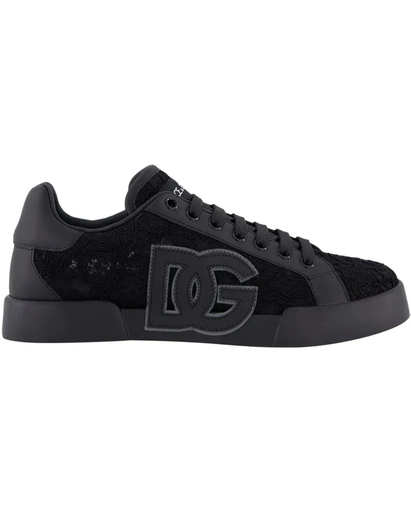 Dolce & Gabbana Low-Top Sneaker Dames Portofino Logo Sneaker Zwart schwarz Schwarz