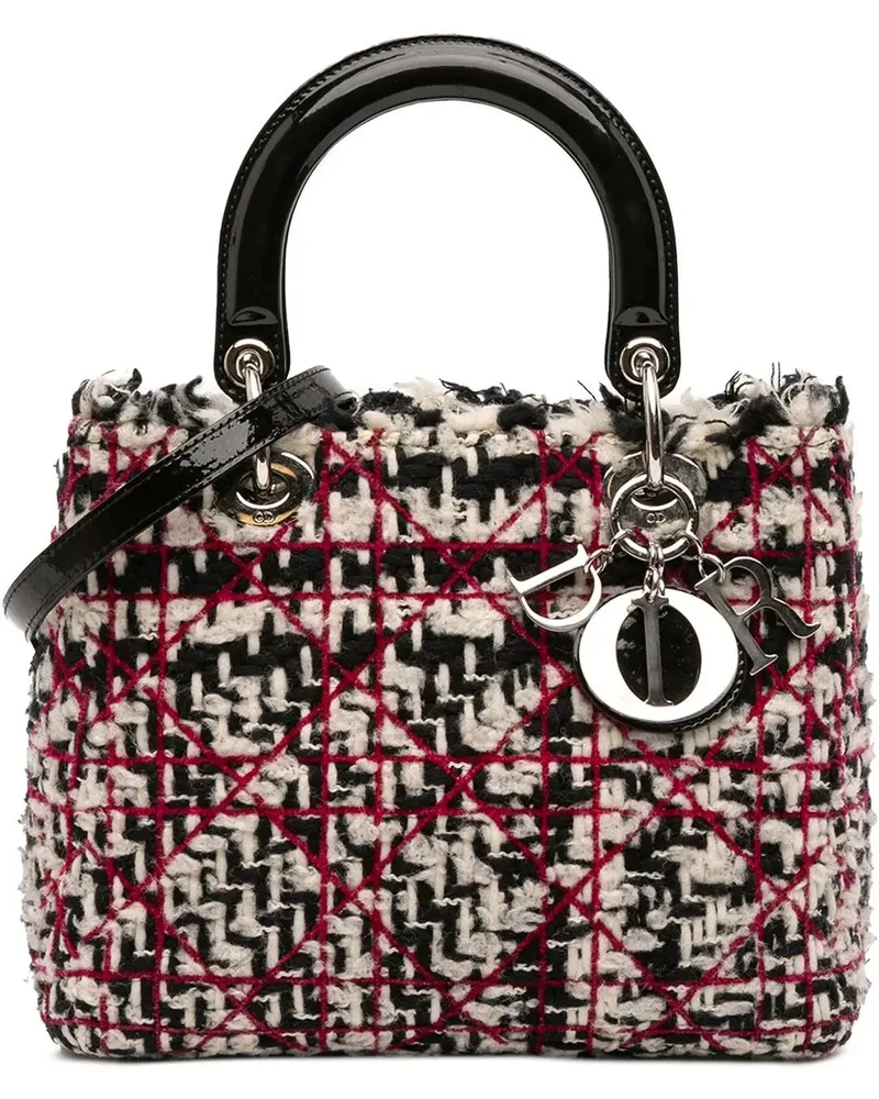 Dior Hobo Bags Medium Tweed Cannage Fringe Lady Dior schwarz Schwarz