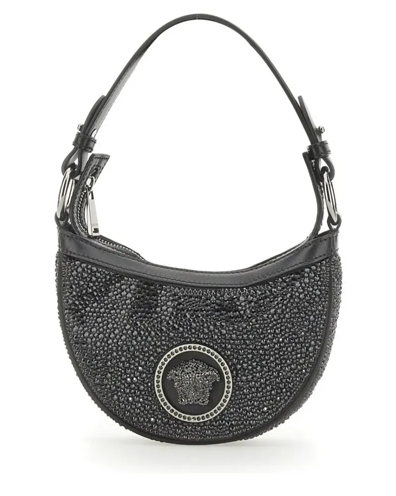 Versace Hobo Bags Mini Hobo Bag With Crystals grau Grau