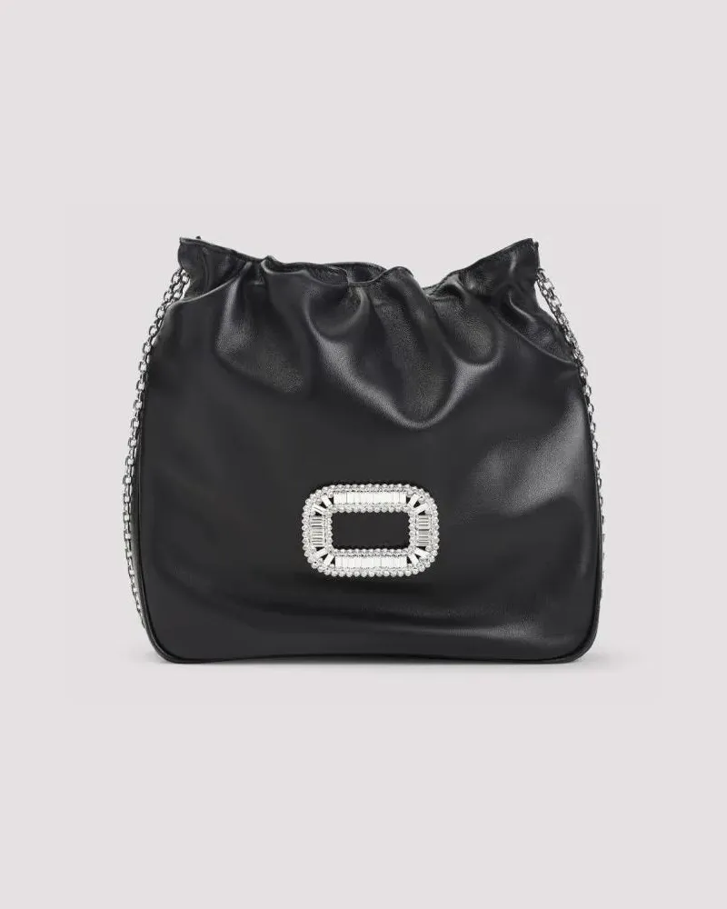 Roger Vivier Clutches Pilgrim Pocket Black Leather Mini Clutch schwarz Schwarz