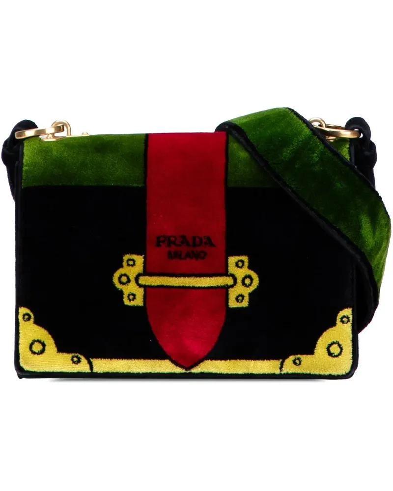 Prada Hobo Bags Velluto Ricamo Trompe L oeil Cahier Crossbody schwarz Schwarz