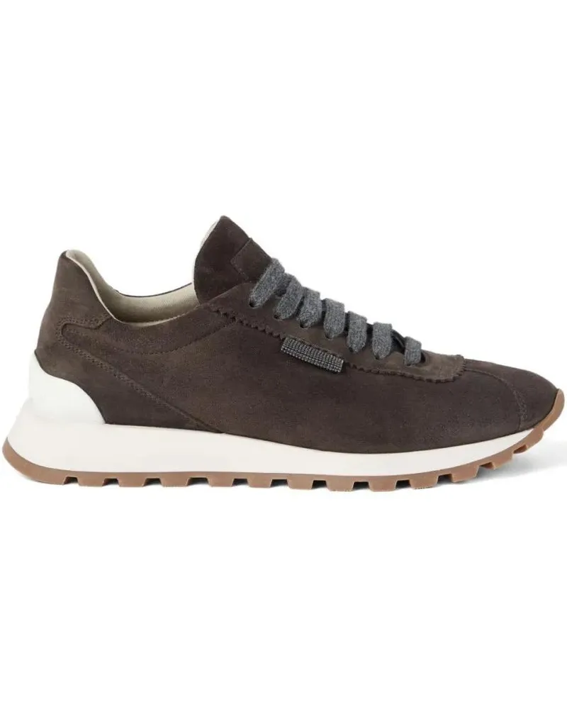Brunello Cucinelli Low-Top Sneaker Sleek Brown Suede Flat Shoes braun Braun