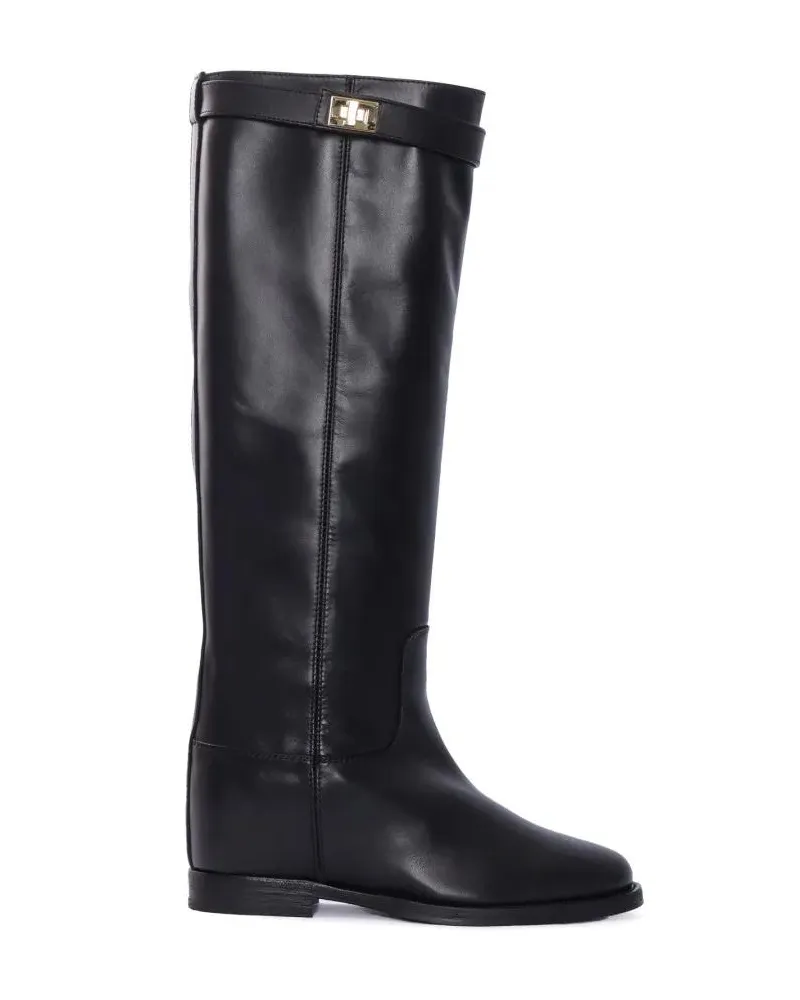 Via Roma 15 Stiefel Tall Leather Boots With Metallic Lock Detail schwarz Schwarz