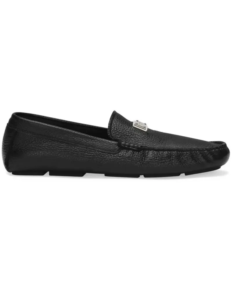 Dolce & Gabbana Loafer Grained Deerskin Leather Loafers With Logo Plaque schwarz Schwarz