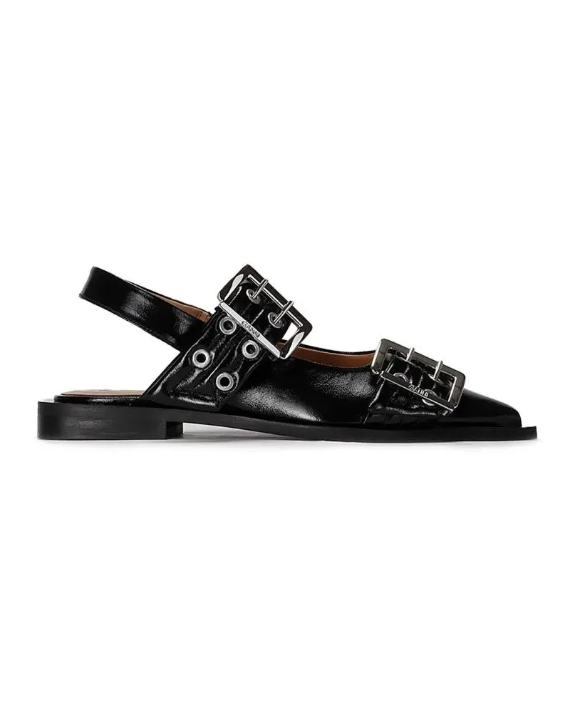Ganni Sandalen Feminine Buckle Ballerina Naplack schwarz Schwarz