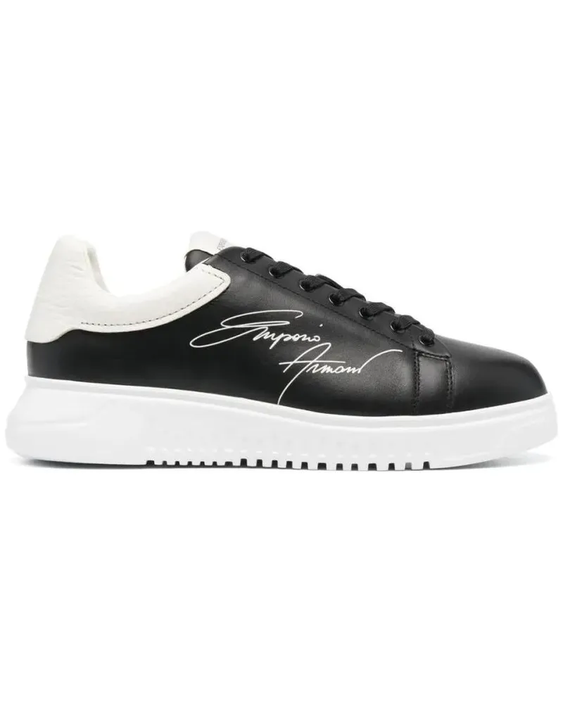 Emporio Armani Low-Top Sneaker Black Leather Trainers schwarz Schwarz