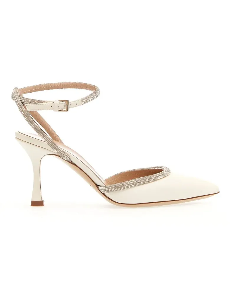 NINALILOU Hohe Schuhe 75Mm Slingback Ivory Leather Rhinestones weiß Weiß