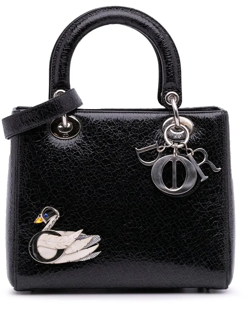 Dior Hobo Bags Medium Ceramic Effect Deerskin Jeweled Swan Lady D schwarz Schwarz