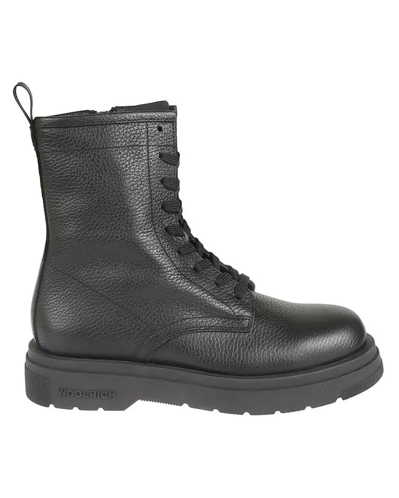 Woolrich Stiefel Textured Leather Lace-Up Anfibio Boots schwarz Schwarz