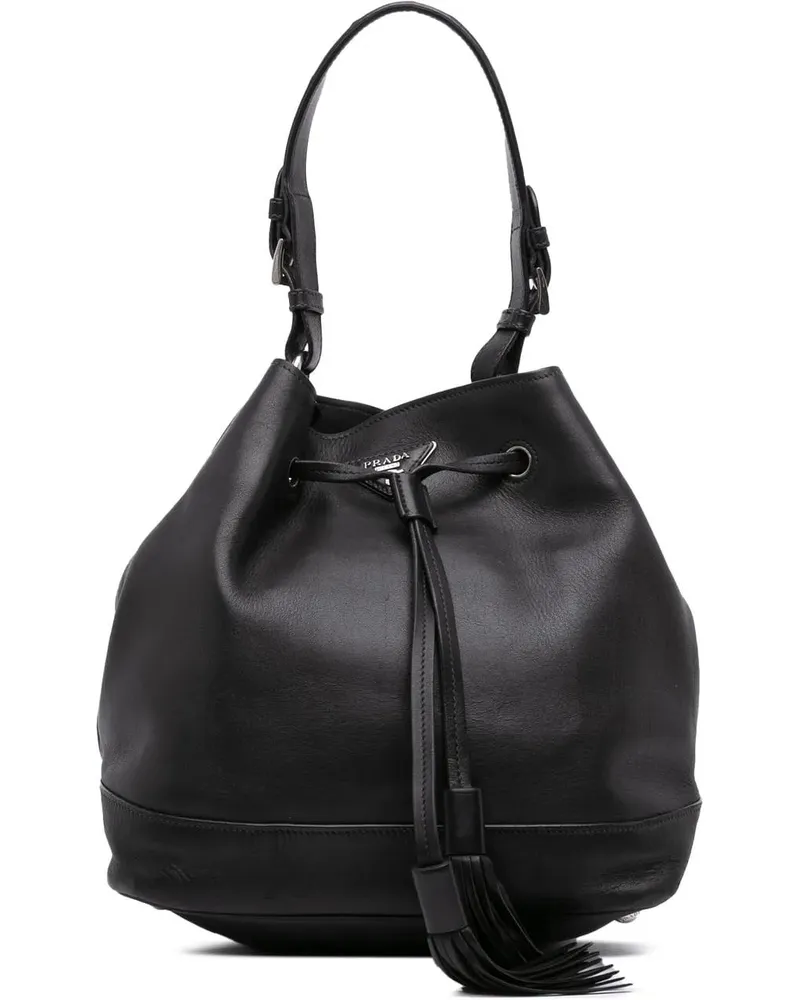 Prada Hobo Bags City Calf Drawstring Bucket Bag schwarz Schwarz