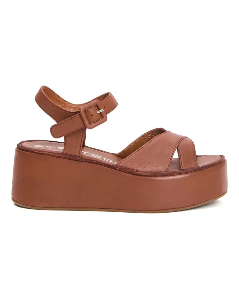 Strategia / JFK Sandalen Cross-Strap Wedge Sandals In Soft Cuoio Leather braun Braun