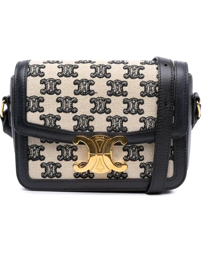 Celine Hobo Bags Teen Embroidered Canvas and Calfskin Triomphe Cros braun Braun