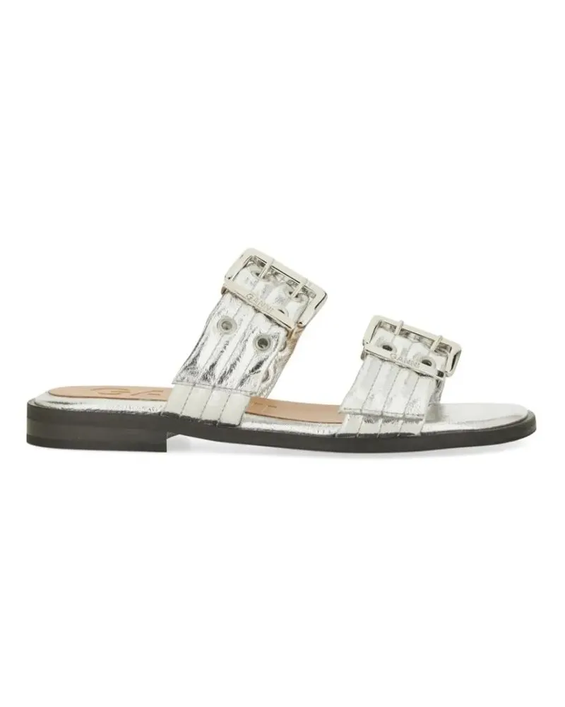 Ganni Sandalen Metallic-Finish Sandals With Decorative Buckles silberfarben 