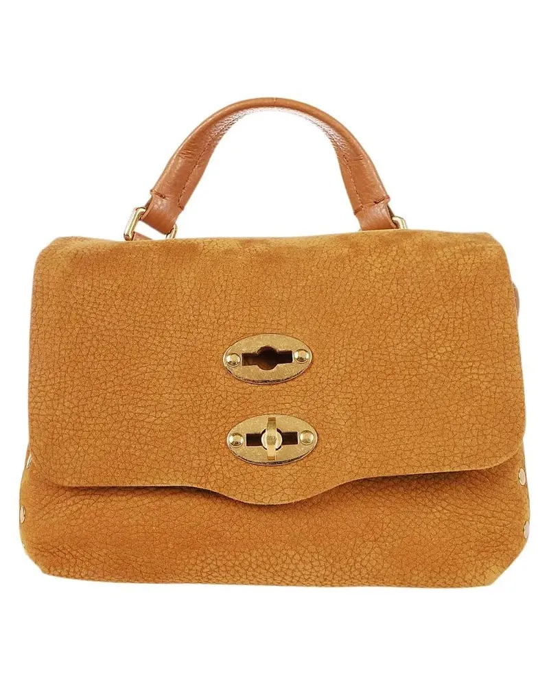 Zanellato Hobo Bags Structured Leather Shoulder Bag With Metallic Deta braun Braun