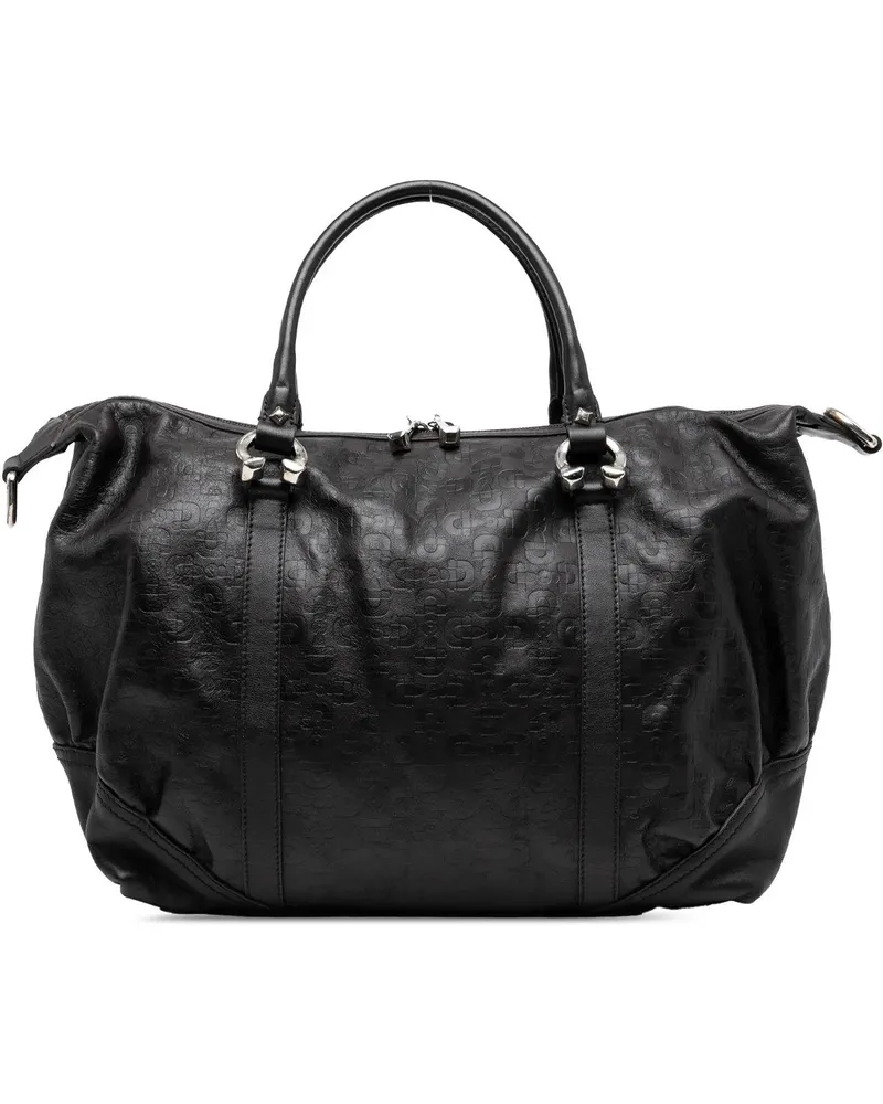 Gucci Hobo Bags Embossed Leather Horsebit Satchel schwarz Schwarz