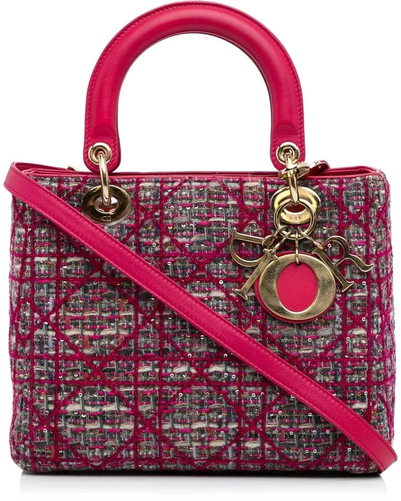 Dior Hobo Bags 2012 Medium Tweed Macrocannage Lady Dior rosa Gold