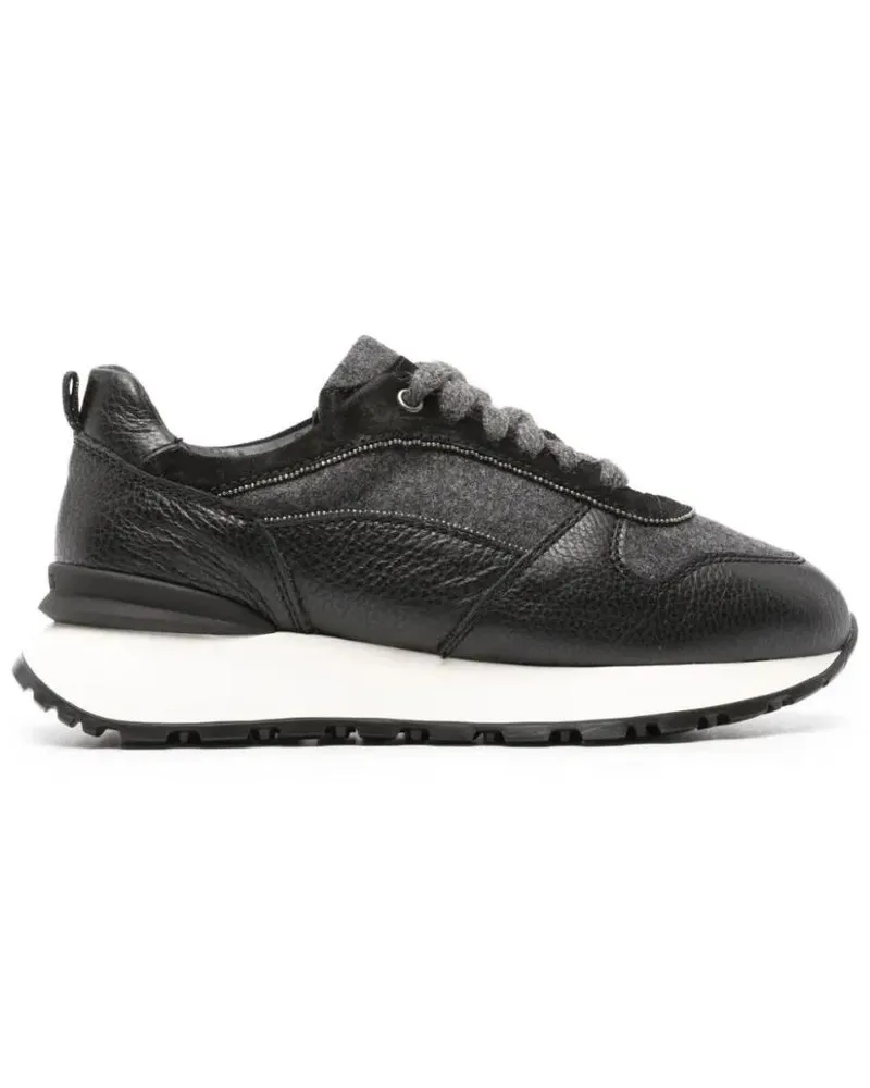 Doucal´s Low-Top Sneaker Black Leather And Wool Trainers schwarz Schwarz