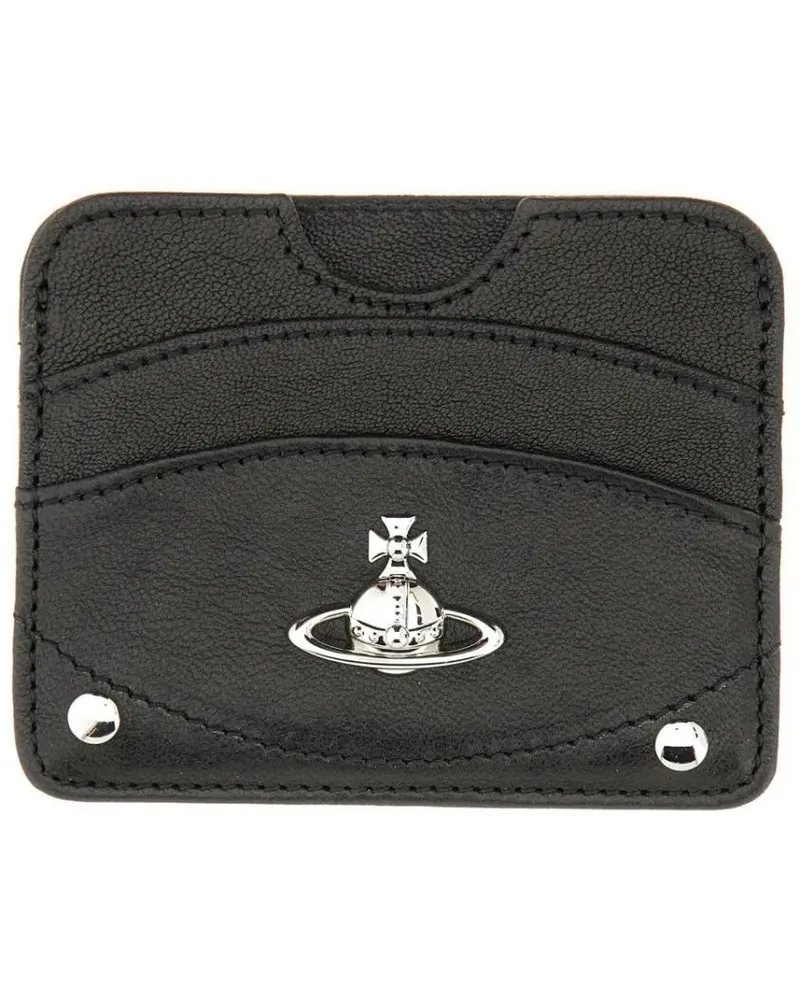 Vivienne Westwood Portemonnaies Textured Leather Card Holder schwarz Schwarz
