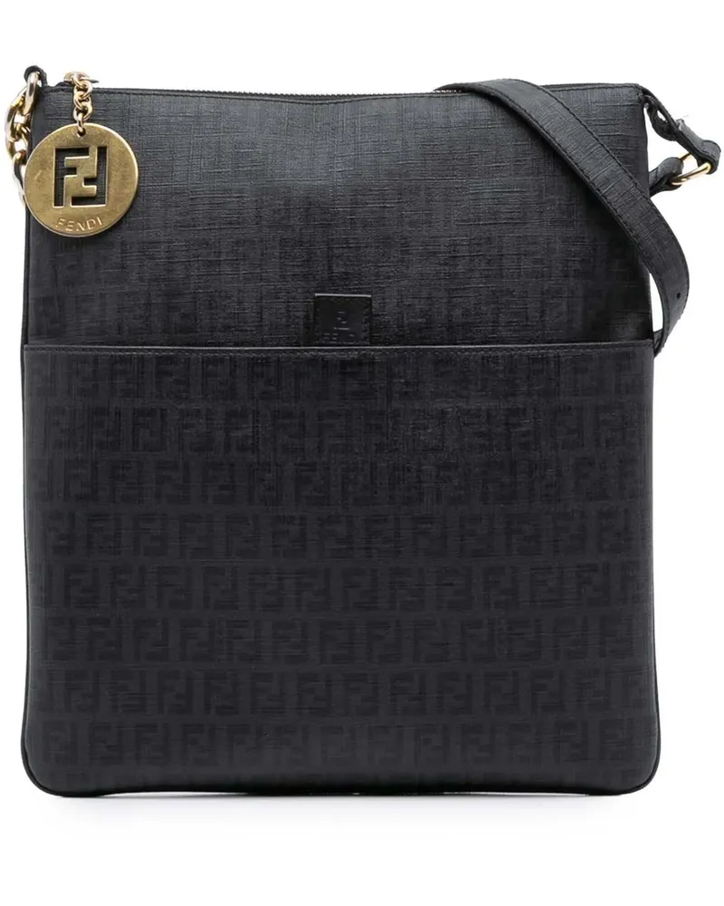 Fendi Hobo Bags Zucchino Coated Canvas Charm Zip Crossbody schwarz Schwarz