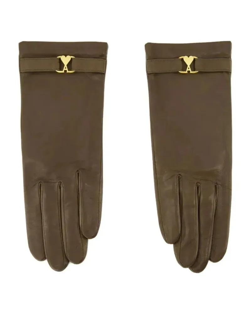 AMI Paris Handschuhe Ami De Coeur Leather Gloves grau Grau
