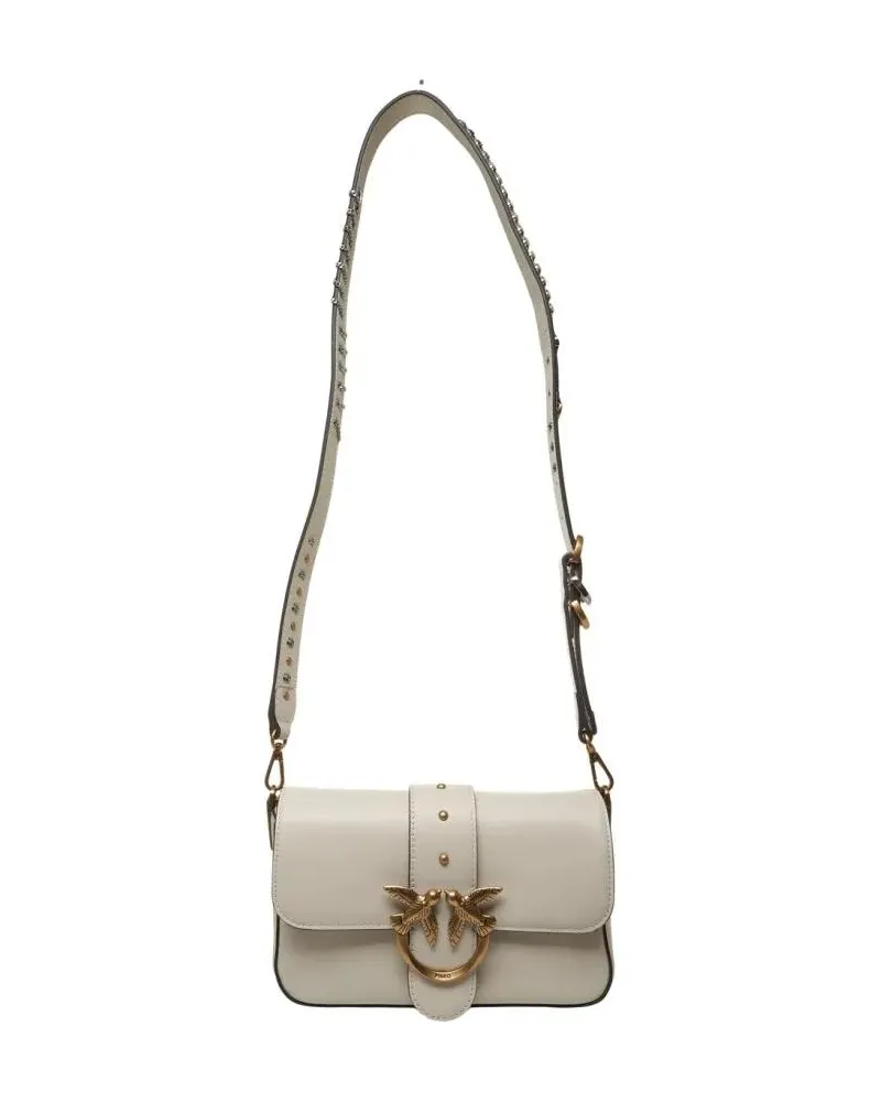 Pinko Hobo Bags Minimalist White Leather Crossbody Bag With Metall weiß Weiß