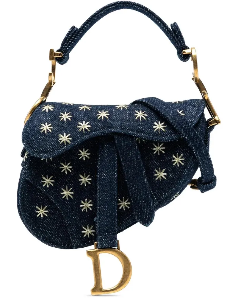 Dior Hobo Bags Micro Denim Embroidered Saddle Bag blau Blau