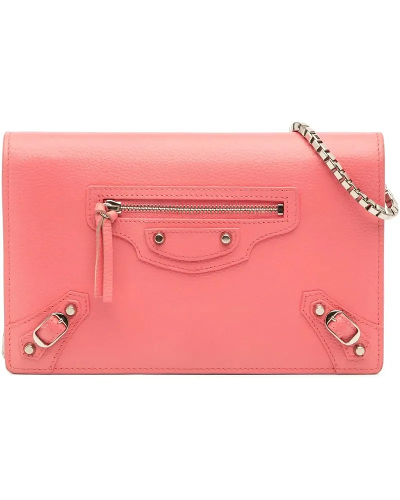 Balenciaga Hobo Bags Grained Calfskin Motocross Classic Wallet on Chain rosa Gold