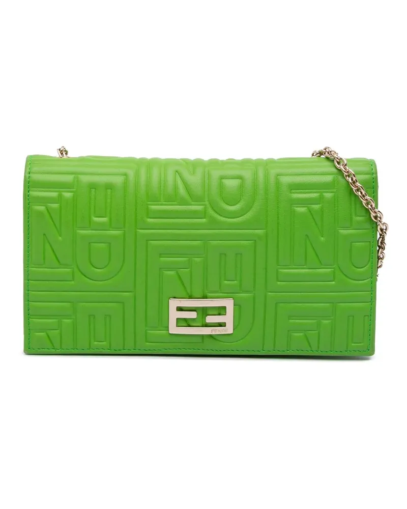Fendi Hobo Bags Nappa Logo Embossed Long Wallet On Chain grün Grün