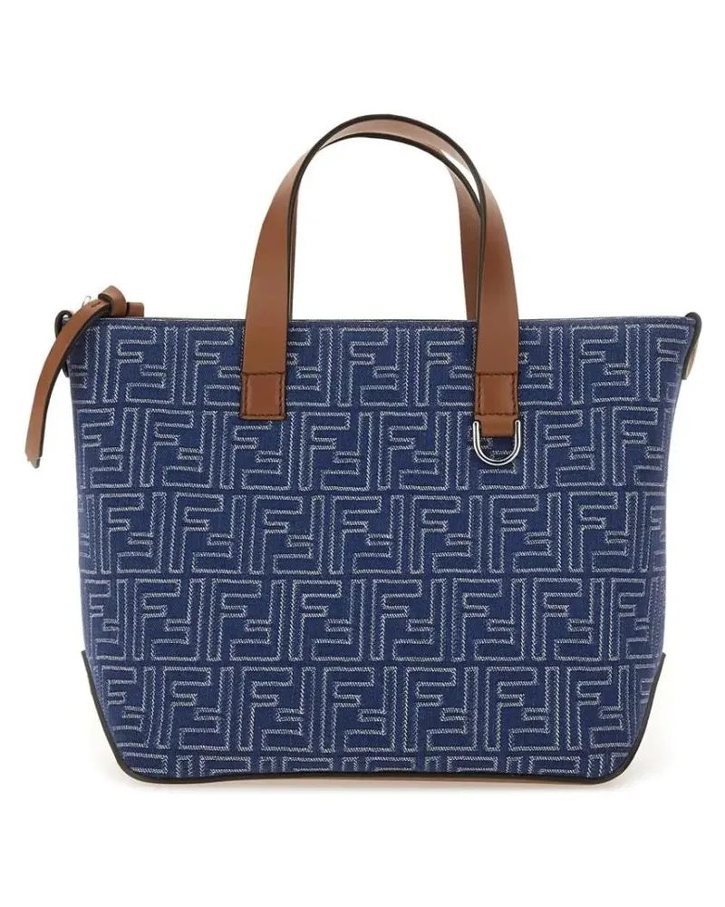 Fendi Shopper & Totes Structured Cotton Ff Shopping Bag With Leather Acc blau Blau
