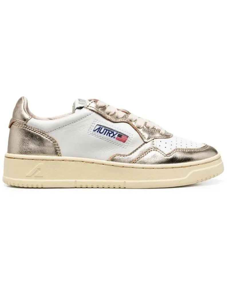 AUTRY Low-Top Sneaker White/Gold-Tone Logo-Patch Lace-Up Sneakers weiß Weiß