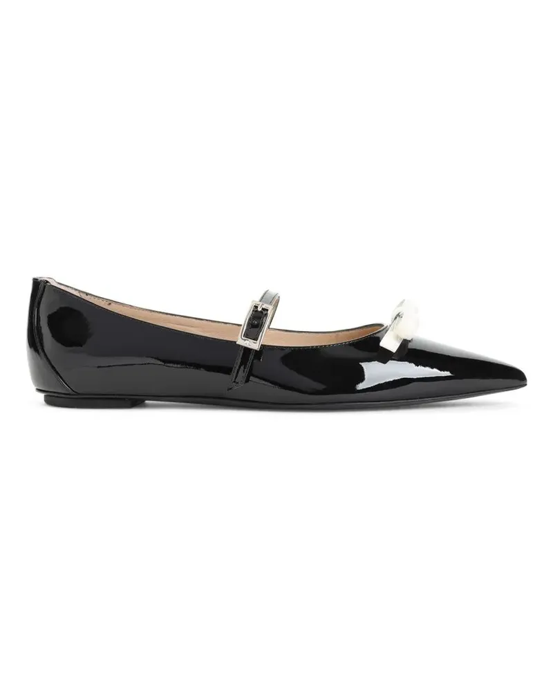 Stuart Weitzman Felicity Bow Black Patent Leather Ballerinas schwarz Schwarz