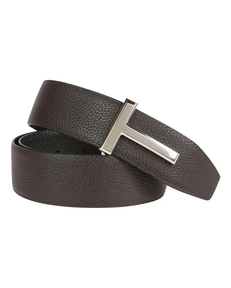 Tom Ford Gürtel Textured Leather Belt With Silver Buckle braun Braun