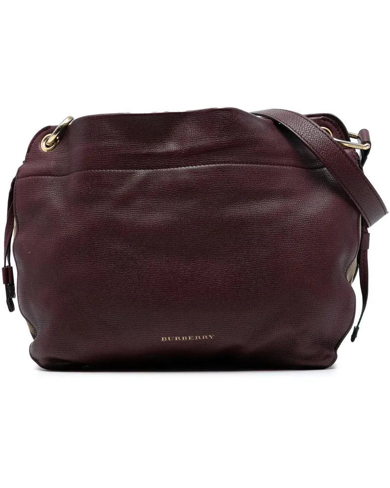 Burberry Hobo Bags Small Grainy Calfskin and House Check Canvas Bingl rot Rot