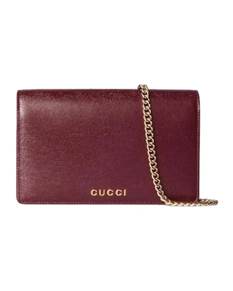 Gucci Portemonnaie Red Calf Leather Wallet With Chain Strap rot Rot