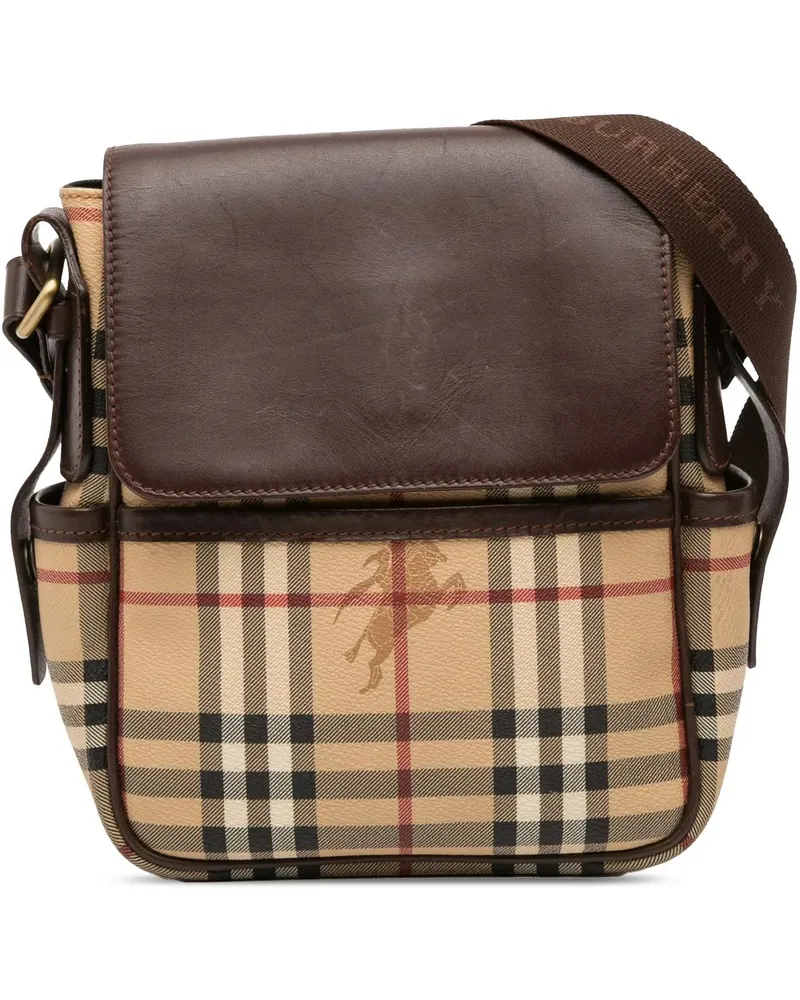 Burberry Hobo Bags Haymarket Check Coated Canvas Flap Crossbody braun Braun