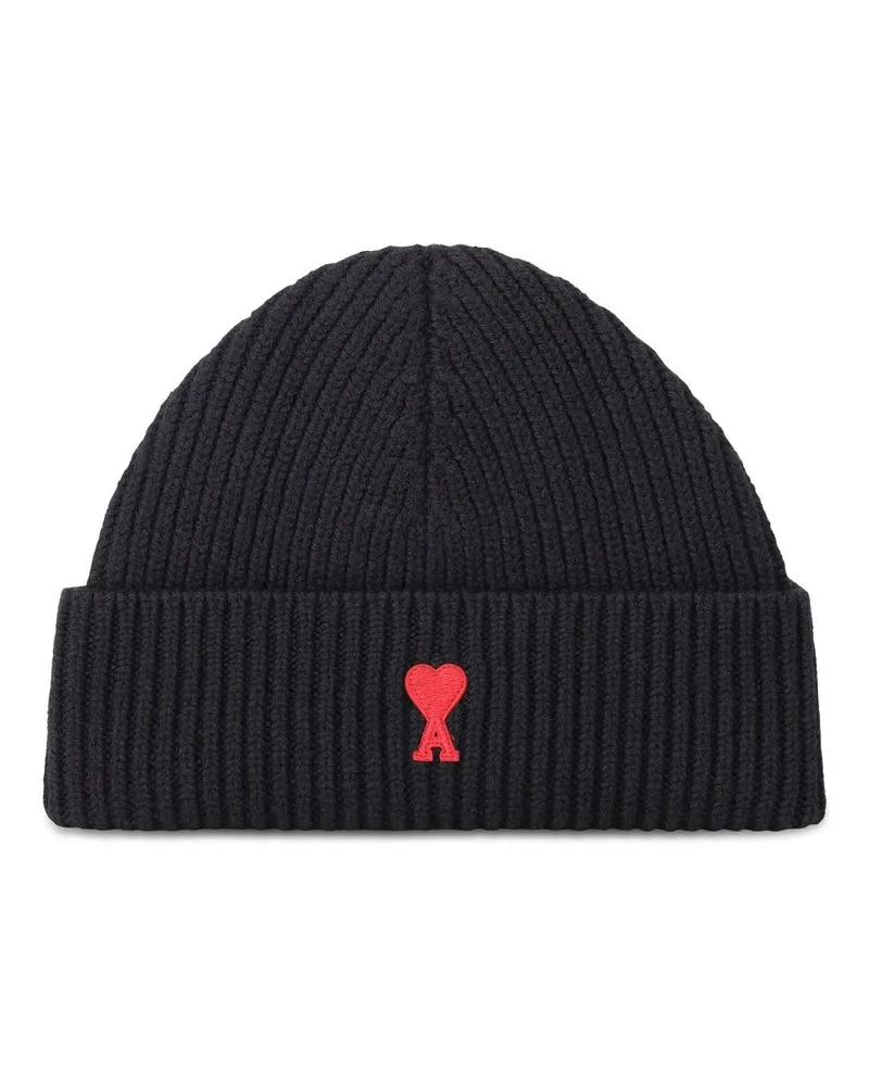AMI Paris Caps & Mützen bonnet en laine a logo brode schwarz Schwarz