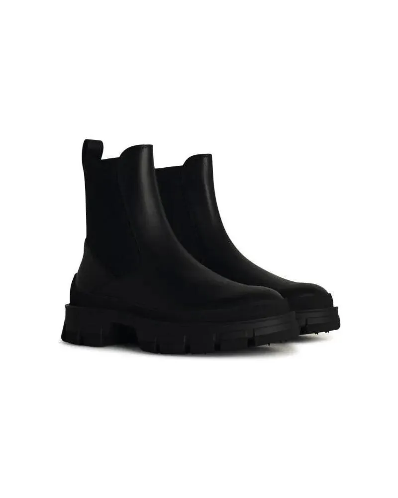 Moncler Boots & Stiefeletten Hevea' Black Leather Loulacing Schwarz