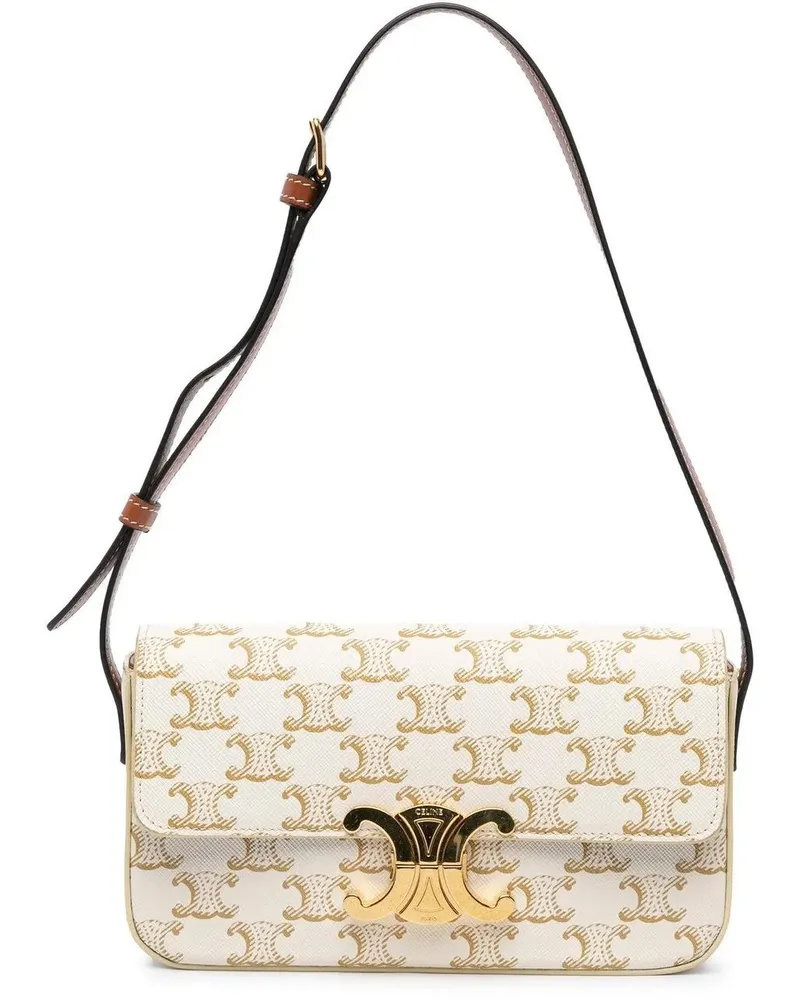 Celine Hobo Bags Triomphe Coated Canvas Claude Shoulder Bag weiß Weiß
