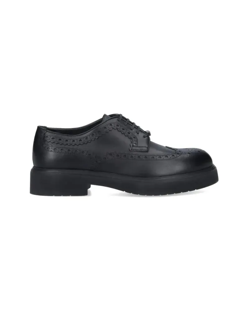 Ferragamo Logo Derby Shoes In Brown Leather Brogue schwarz Schwarz